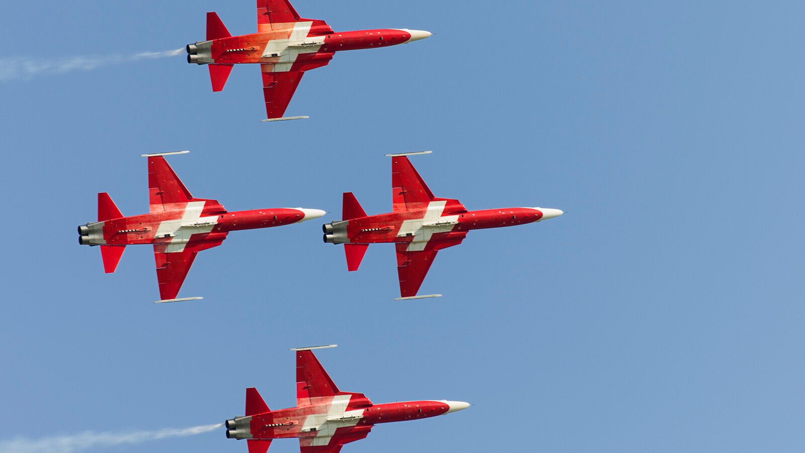 Northrop F-5E Tiger II jets of the Swiss Air Force Patrouille Suisse flying in tight formation